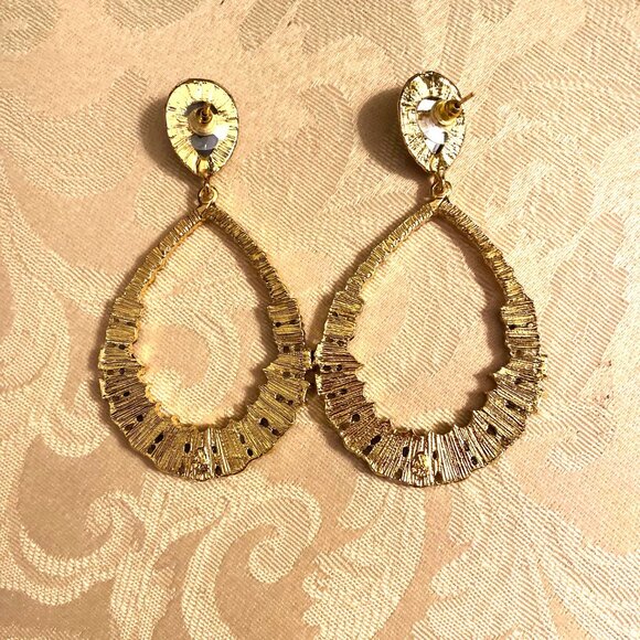 Glittering 2 1/2" Black & Clear Rhinestone Pierced Hoop Earrings - Picture 4 of 4